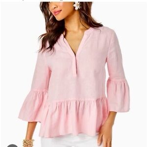 Lilly Pulitzer 3/4 bell Sleeve Bekah Linen Blouse
